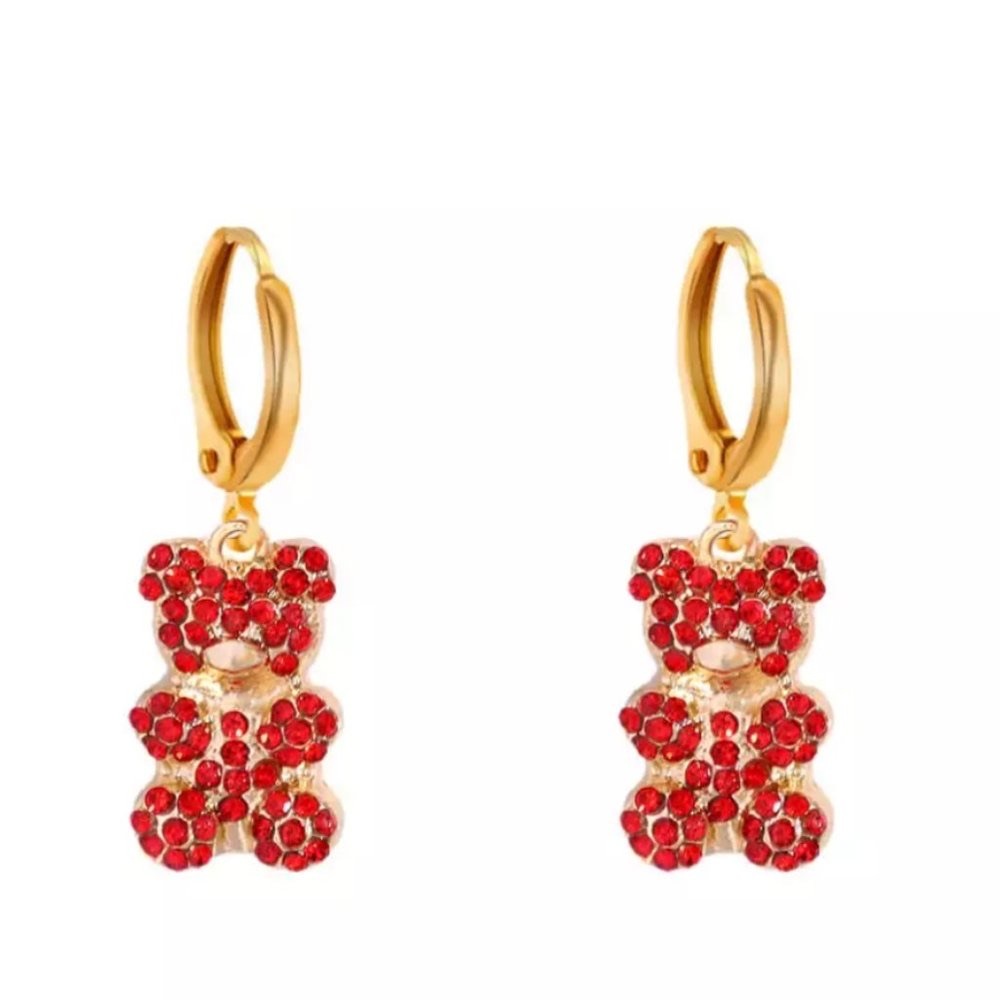 Teddy Bear Dangle Earrings Cubic Zirconia